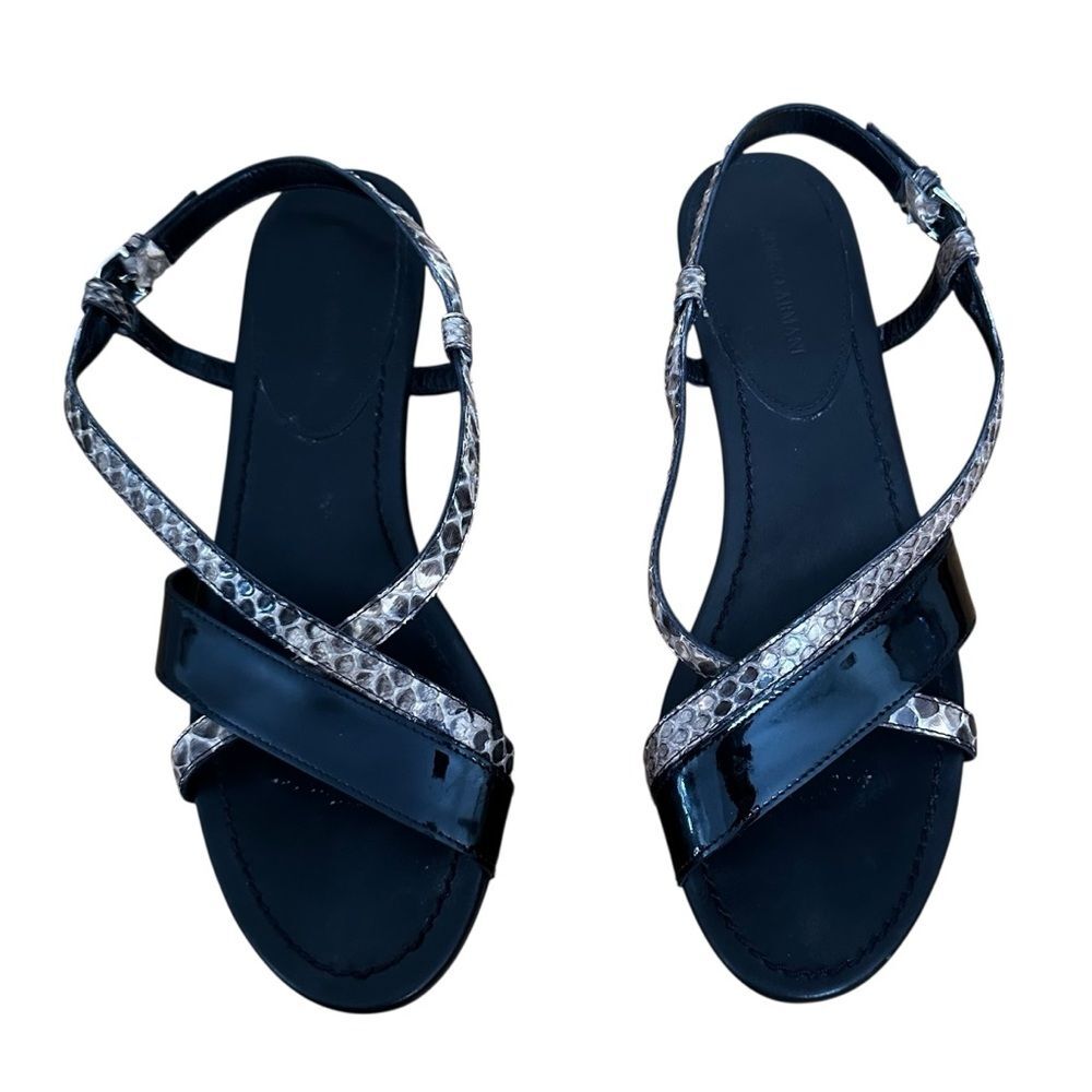 Giorgio Armani Snakeskin Patent Platform Slingback Wedge Sandals Size 39.5 9 - Picture 9 of 12